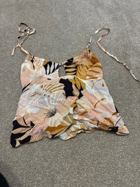 Volcom Floral Tie-String Cami in Mustard, Blush & Black